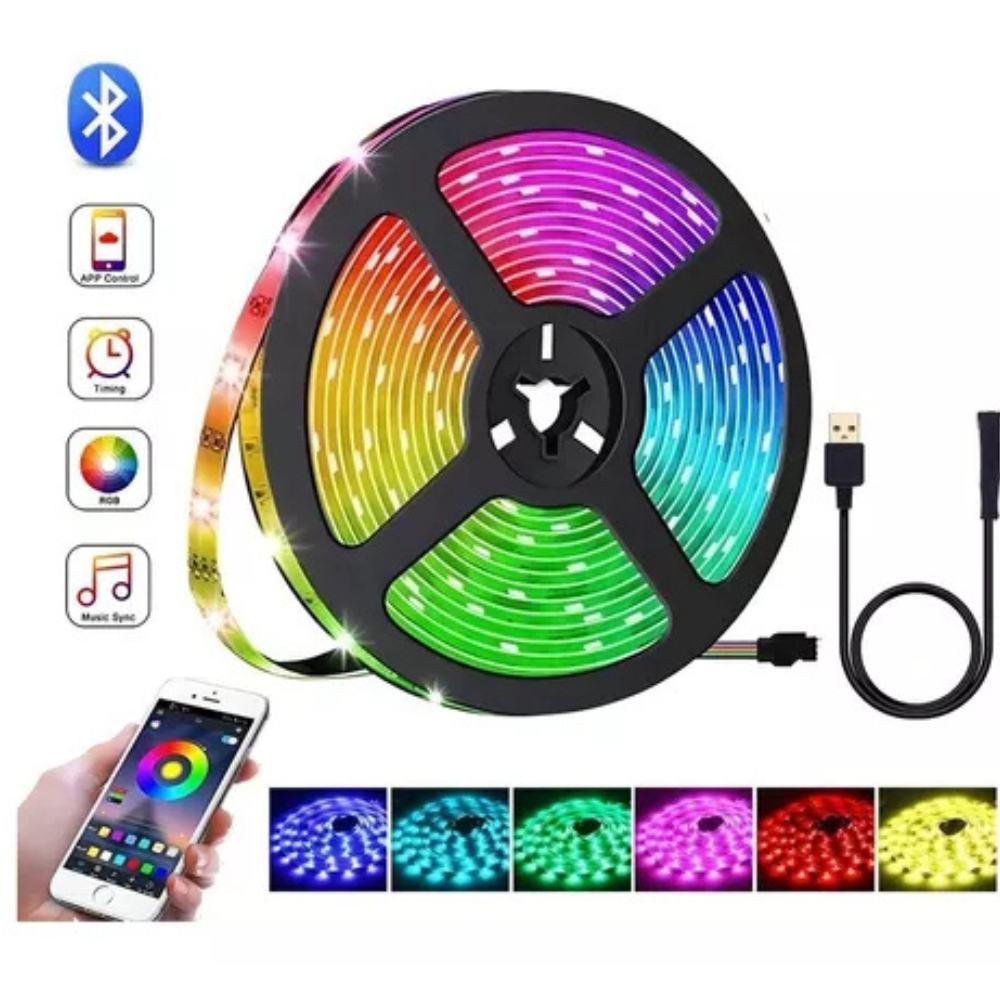 Cinta Led Tira Luces 5mts Rgb Con Bluetooth