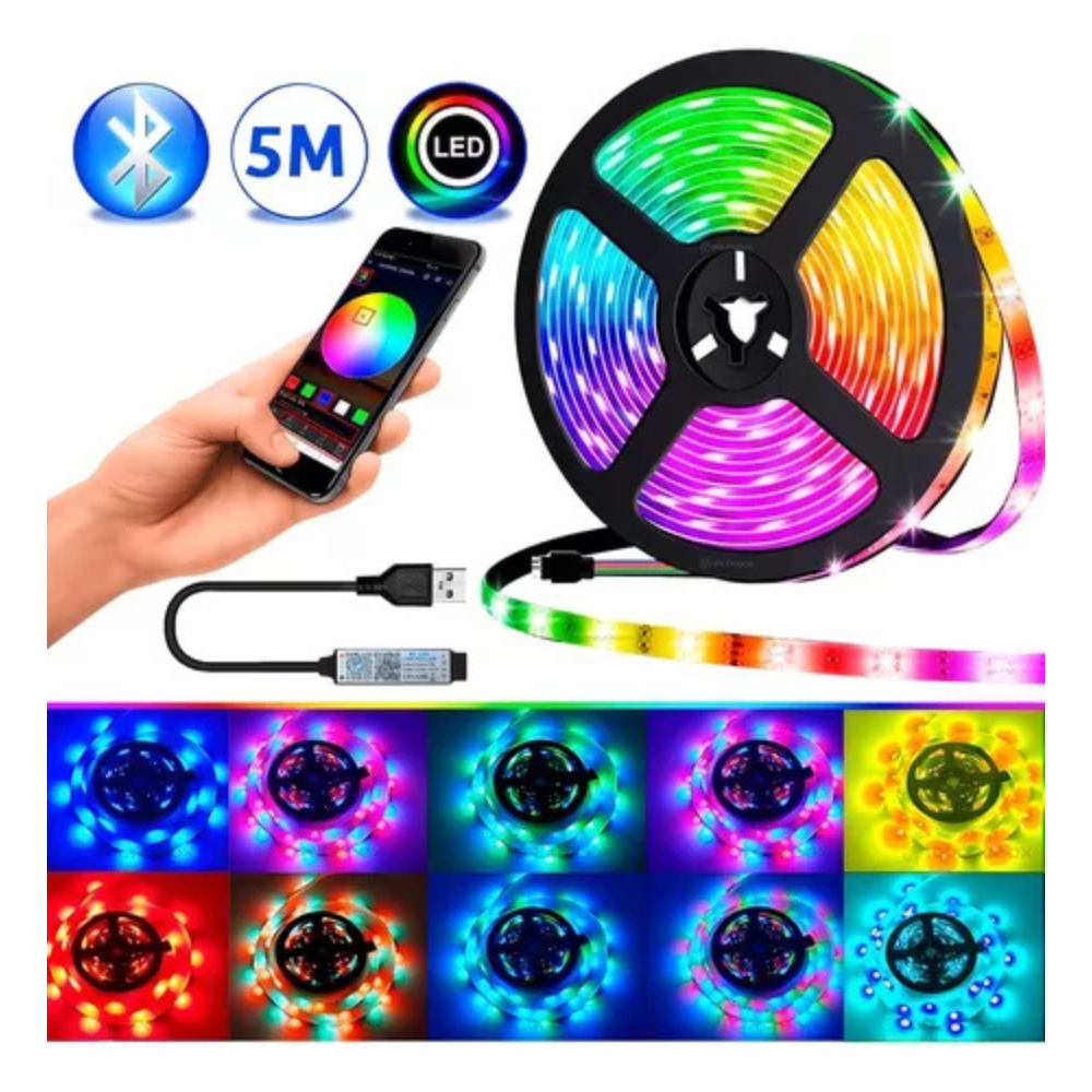 Cinta Led Tira Luces 5mts Rgb Con Bluetooth